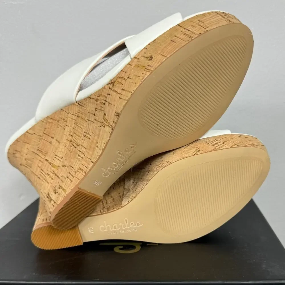 New Charles by Charles David Latrice Cork Wedge Sandal in White Women's Size 9
